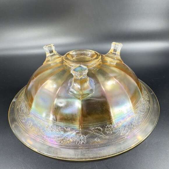 Vintage Marigold Carnival Glass Footed Dish Bowl Iridescent Finish Glass Decor - Picture 2 of 14